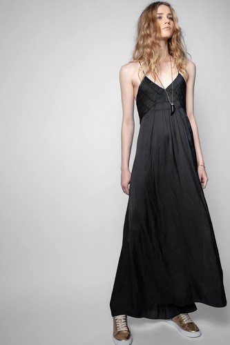 2023 Zadig & Voltaire Rayonne Satin Dress Black Size S NEW