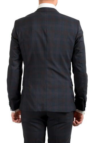 Pre-owned Hugo Boss Men's "arti/hesten182" Extra Slim Plaid 100% Wool Two Button Suit In Blue/red