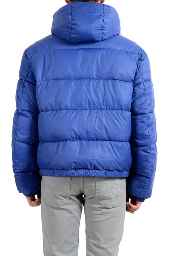 Pre-owned Versace Men's Blue Logo Full Zip Hooded Parka Jacket Sz S M L Xl 2xl