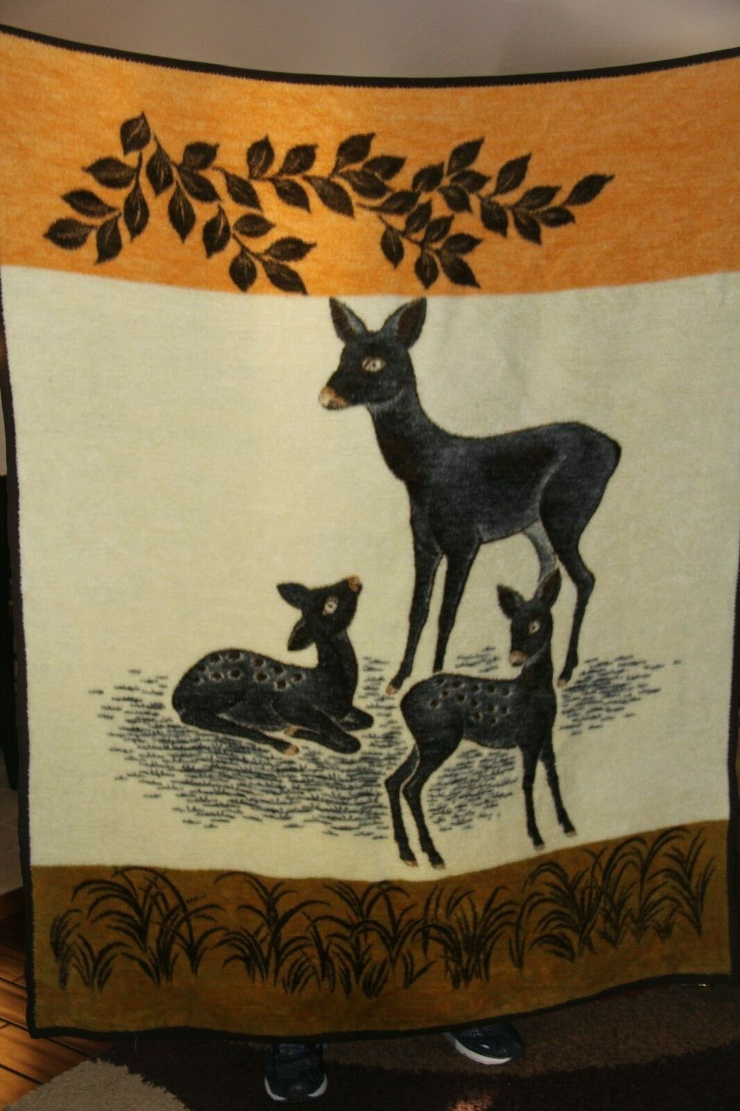 Biederlack Blanket Throw Deer reversible 78x60 Retro Cabin Vintage