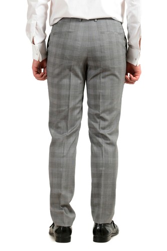 Pre-owned Hugo Boss "astian/hets182" Men's 100% Wool Extra Slim Fit Plaid Two Button Suit In Gray