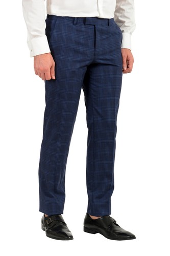 Pre-owned Hugo Boss Men's "jeckson/lenon1" Regular Fit Plaid 100% Wool Two Button Suit In Blue/navy Blue