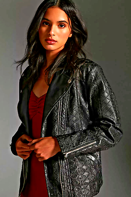 Faux leather embroidered jacket cheap
