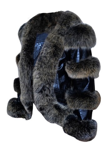 Pre-owned Handmade Women's Alligator Crocodile Print Leather Jacket Silver Fox Fur Collar All Sizes