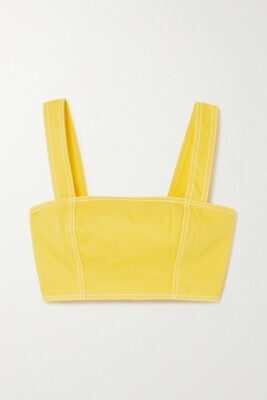 BALMAIN Cropped denim top in yellow size 38 MSRP $695