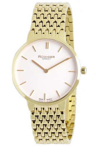 Pre-owned Rudiger Men's R2400-02-001b Kassel White Dial Gold Ip Stainless Steel Wristwatch