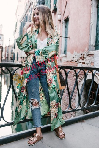 ZARA NWOT FLORAL PRINTED BELTED KIMONO WITH POCKET GREEN