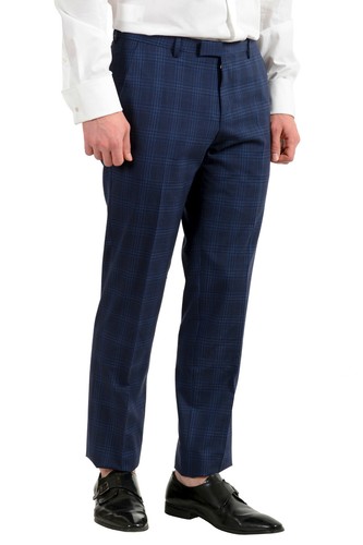 Pre-owned Hugo Boss Men's Jeckson/lenon1 Regular Fit 100% Wool Blue Plaid Two Button Suit