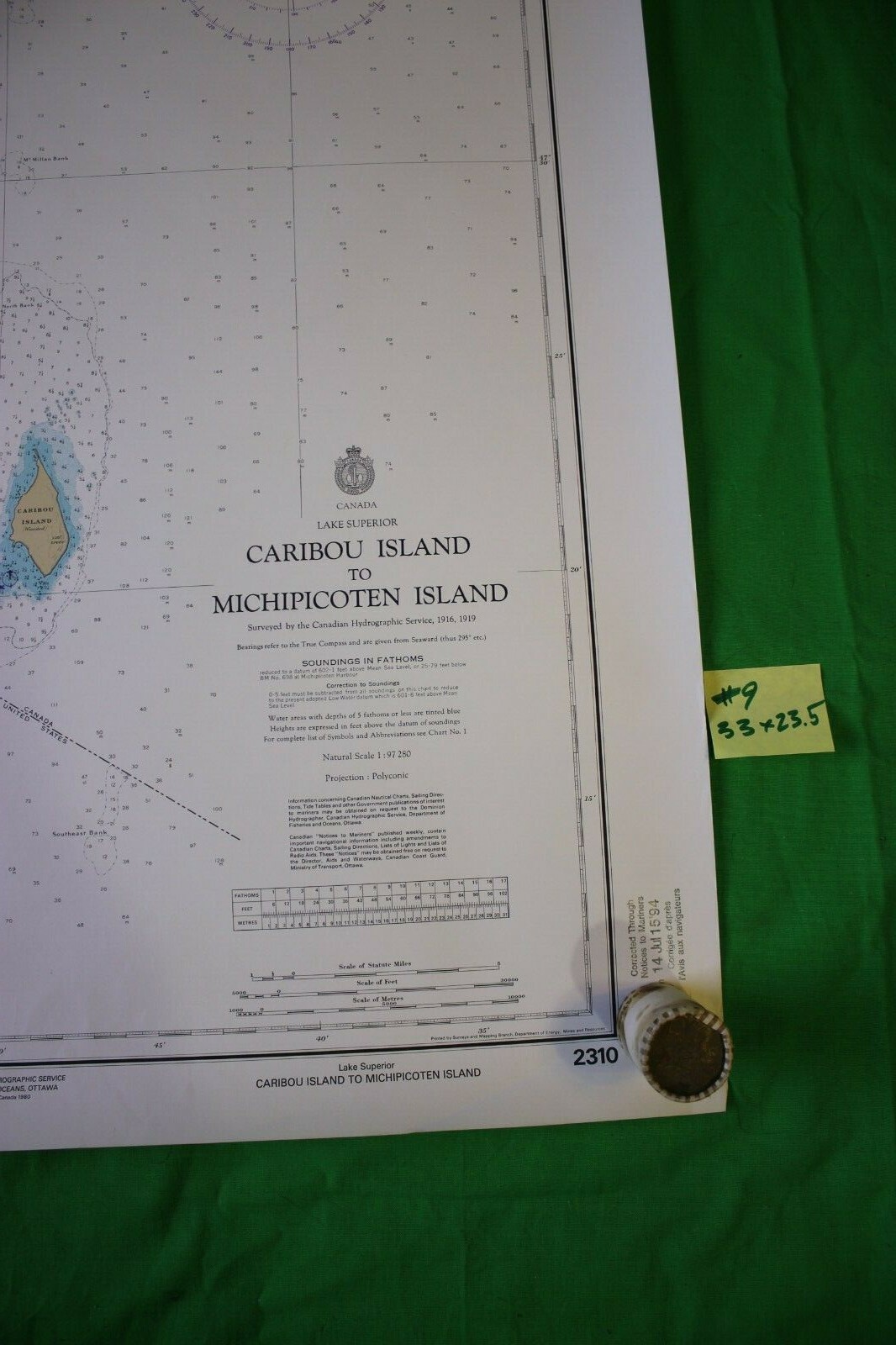 Lake Superior Caribou to Michipicoten 33x23.5 Vintage 1980 Nautical Chart/Map