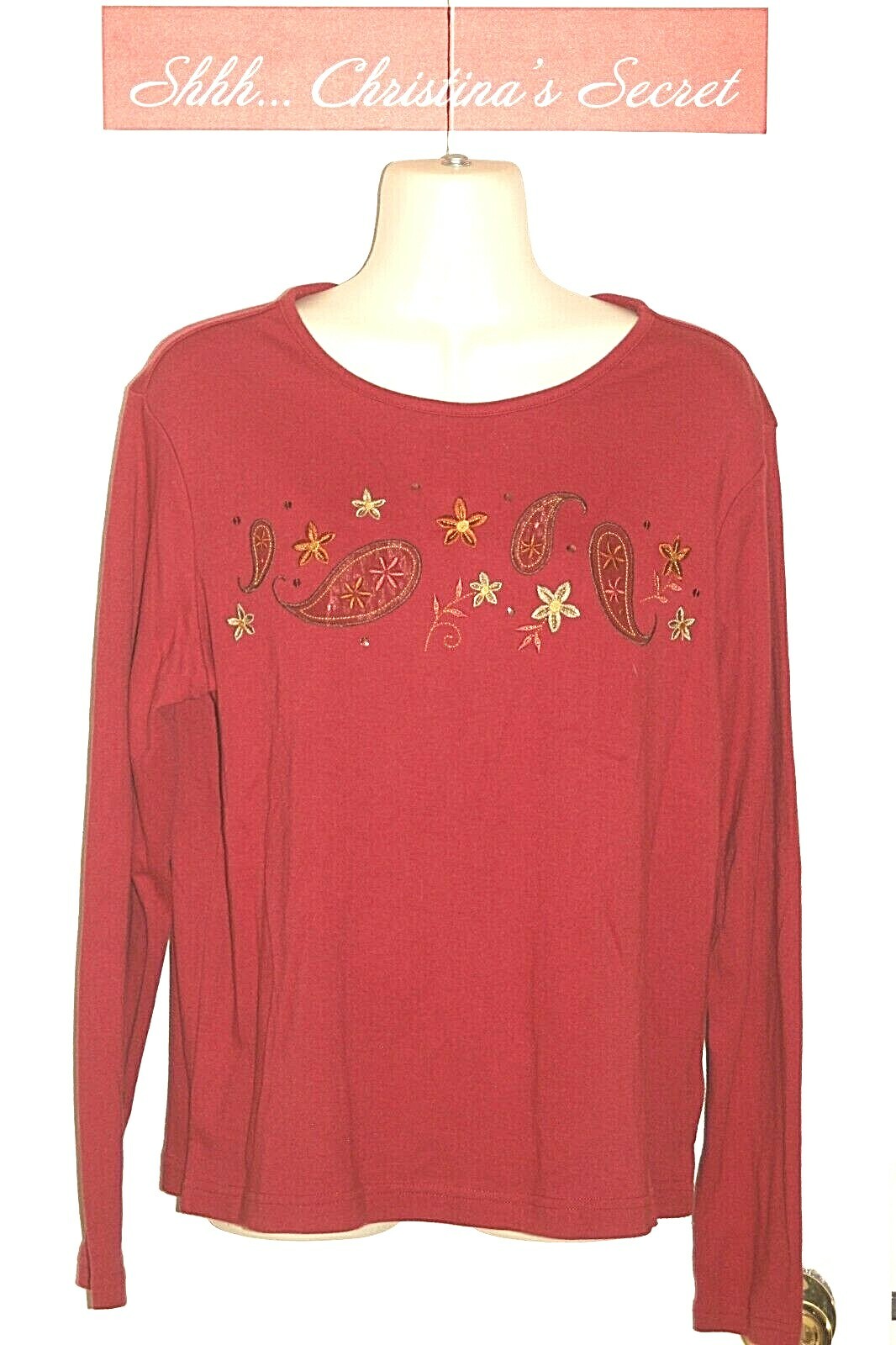 CLASSIC ELEMENTS Womens Knit Top Stretch Embellished Cotton Blend Rusty