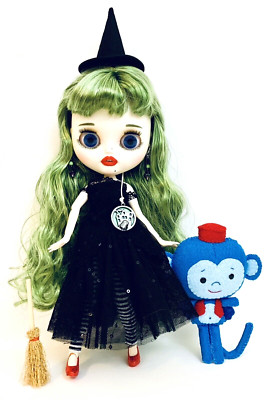 Custom OOAK Blythe Wicked Witch 12'' Joint Doll In Outfit With Flying Monkey Pet