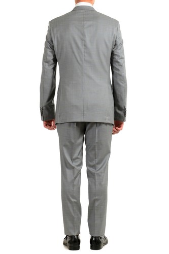 Pre-owned Hugo Boss Men's "t-harvers4/glover3" Slim Fit Silk Wool Plaid Two Button Suit In Gray