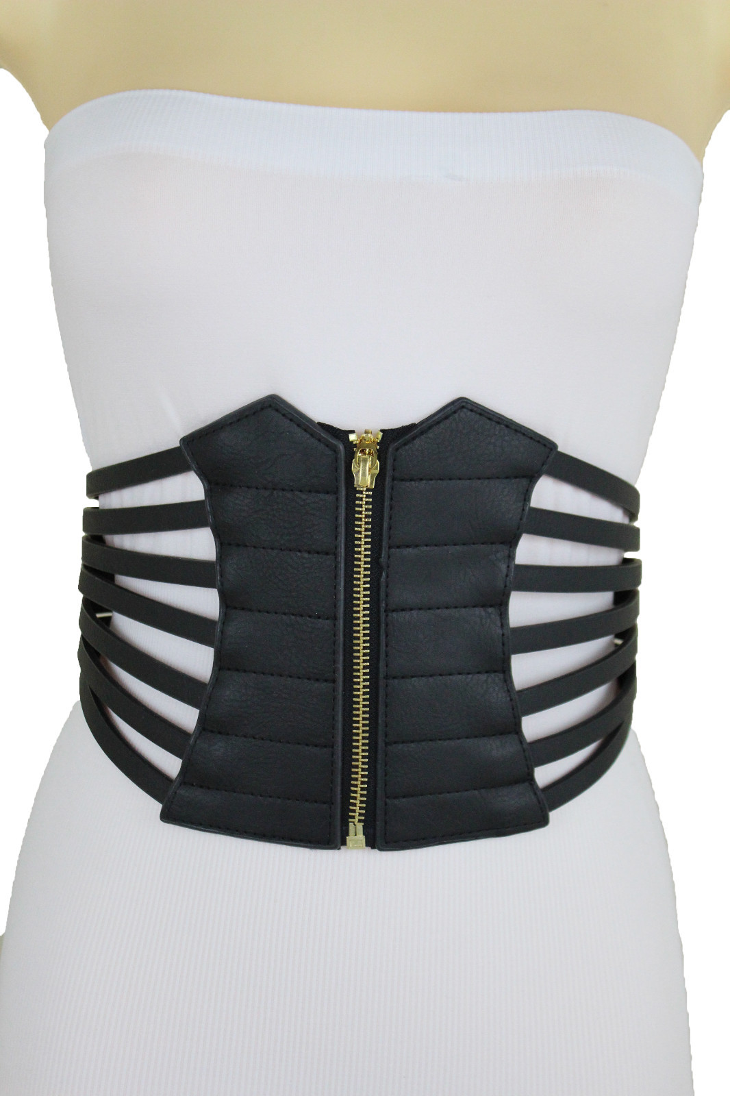 Women Gold Zipper Wide Stretch Corset Black Belt Hip High  display picture 1