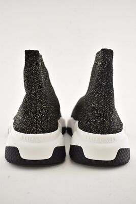 Pre-owned Balenciaga Women Speed Sock Trainer White Black Gold Lurex Runner Sneakers 34