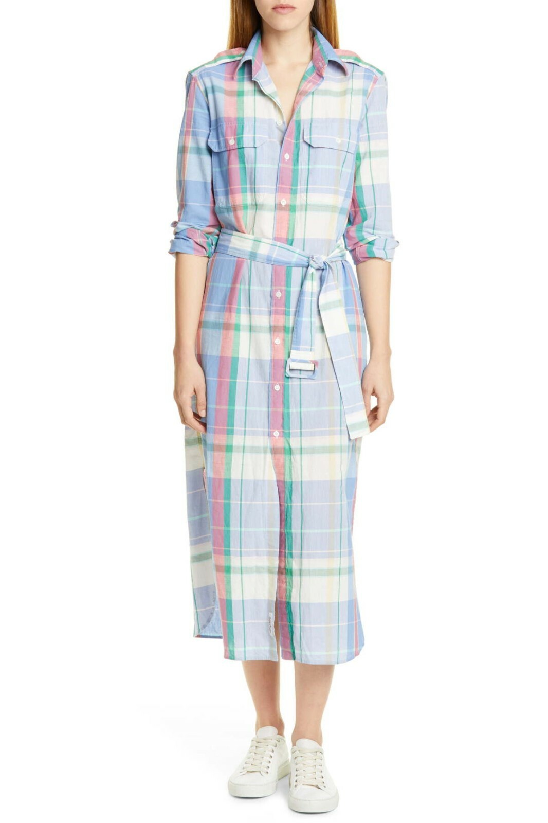 

Без пояса) POLO Ralph Lauren Indian Madras Тканое хлопковое платье-рубашка в клетку  м НОВИНКА, Multicolor