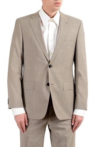 Pre-owned Hugo Boss "c-pasini/c-movie" Men's 100% Wool Beige Two Button Suit