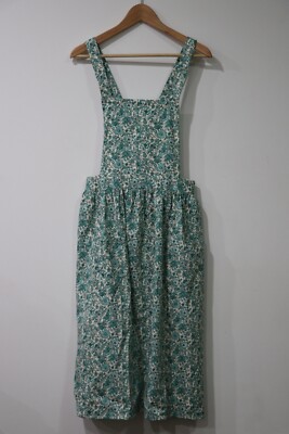 NEW Vero Moda Ivory Green Floral Tie Back Calf Length Apron w Large Pockets - OS