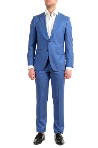 Pre-owned Hugo Boss Men's "johnstons5/lenon1" Regular Fit 100% Wool Blue Two Button Suit