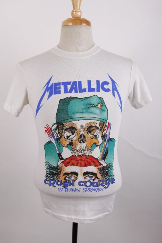 VTG 80s Metallica Crash Course In Brain Surgery Pushead T Shirt  USA Mens Small