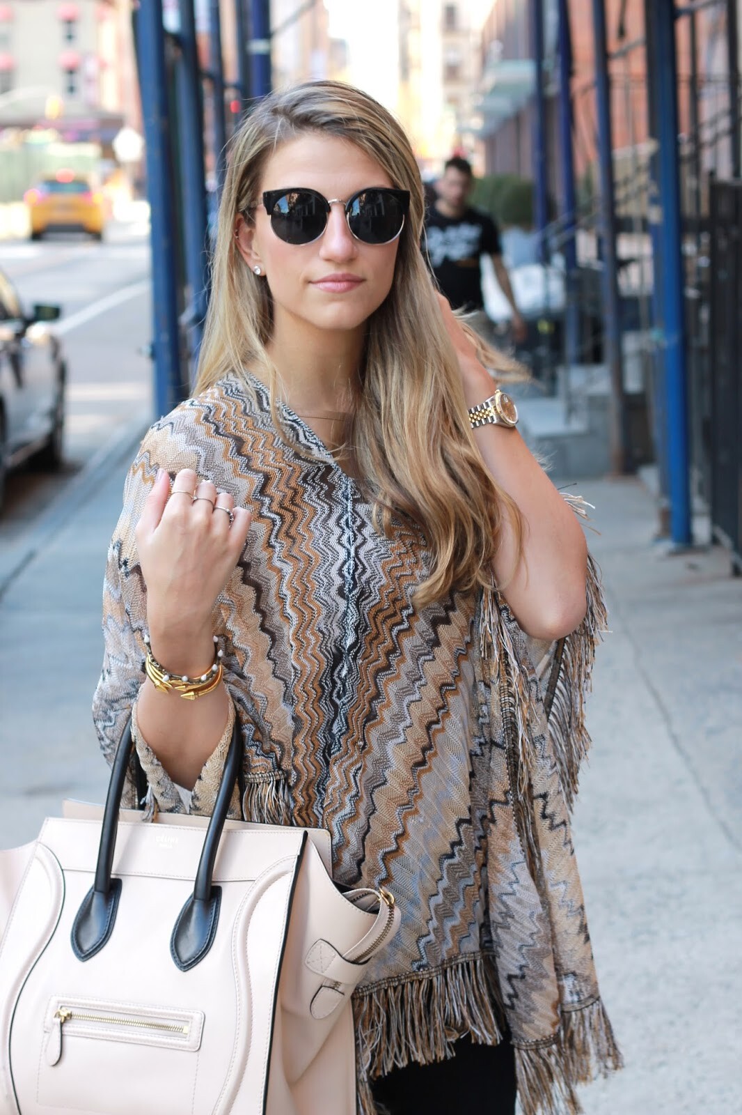 MISSONI ORNG LBL FAB VIBRANT ZIG-ZAG WOOL-BLEND PONCHO CAPE