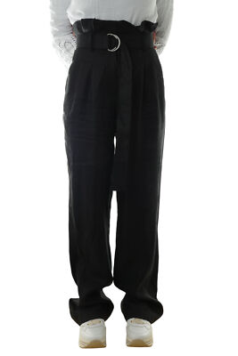 Anine Bing Women Paperbag Pants 40 Black Wide Leg High Waist 100% Linen New