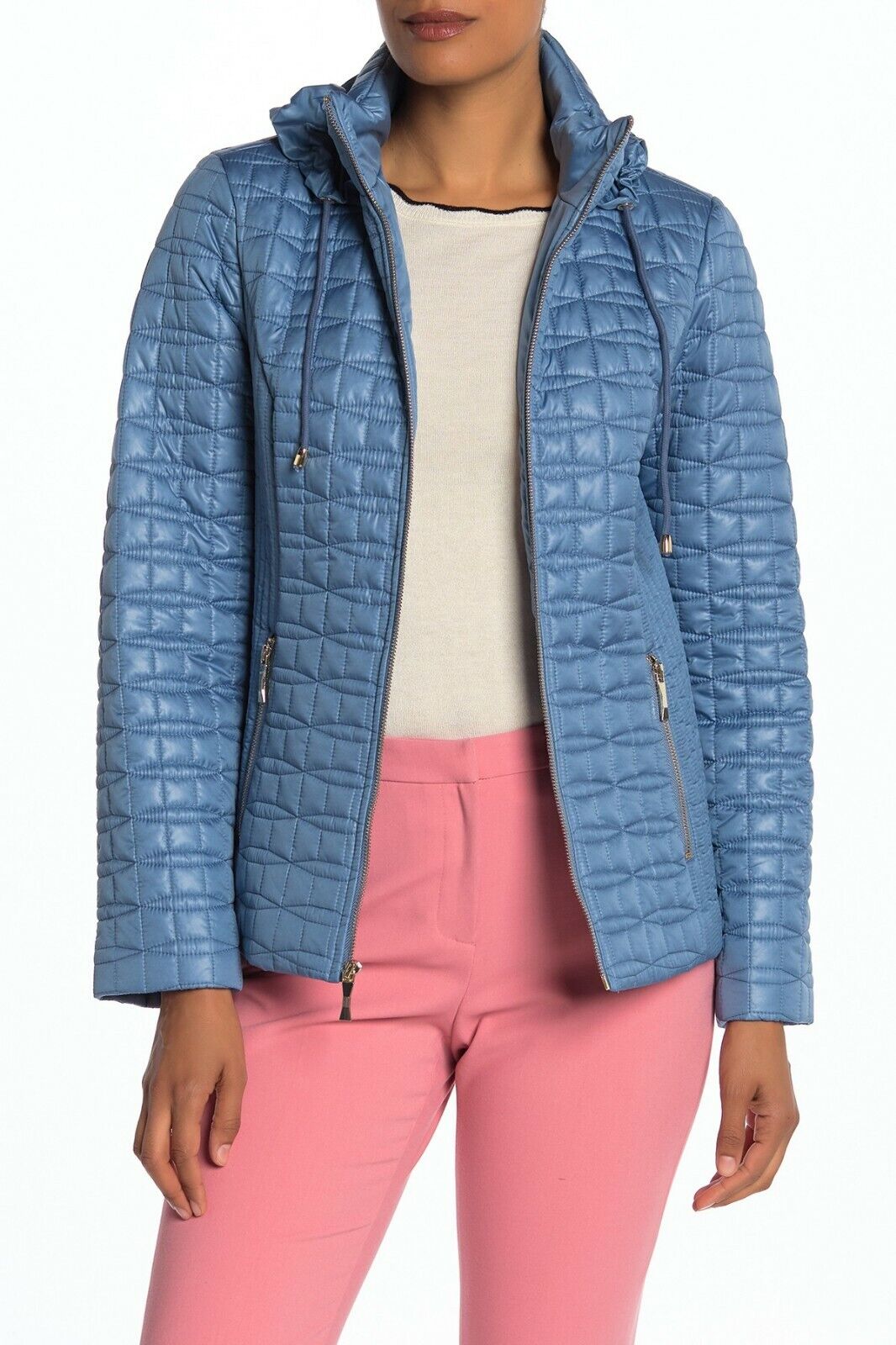 NWT WOMENS KATE SPADE QUILTED PACKABLE HOOD LINED BLUE RAIN 