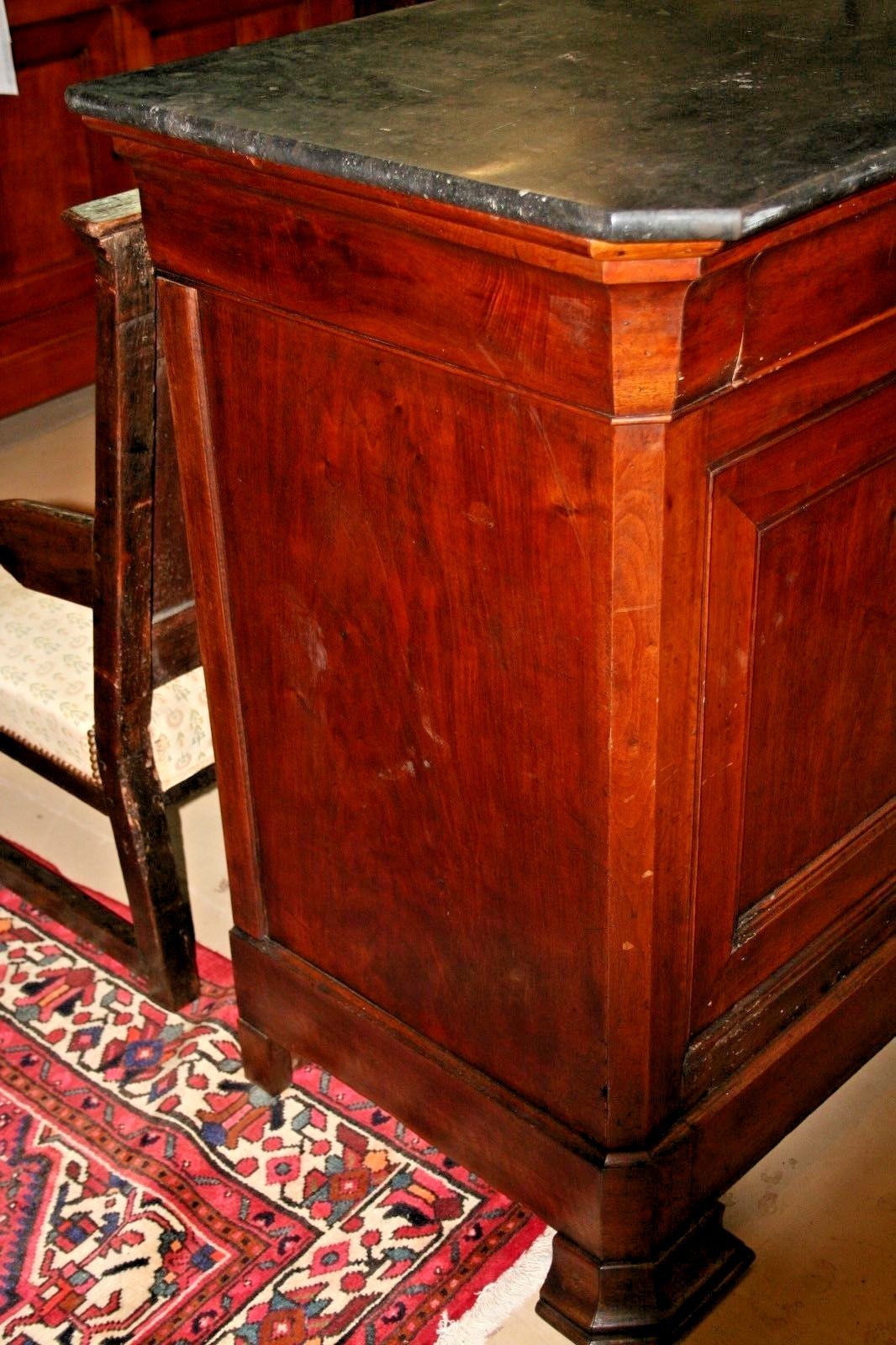 Antique French Empire Flame Mahogany Sideboard  Marble Top L 77.5