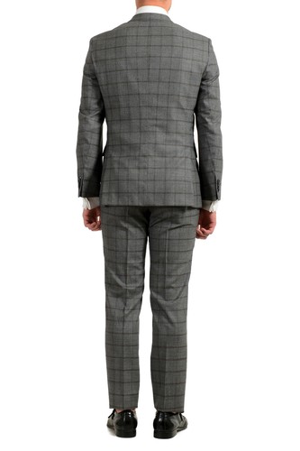 Pre-owned Hugo Boss Men's "johnstons5/lenon1" Regular Fit 100% Wool Plaid Two Button Suit In Gray