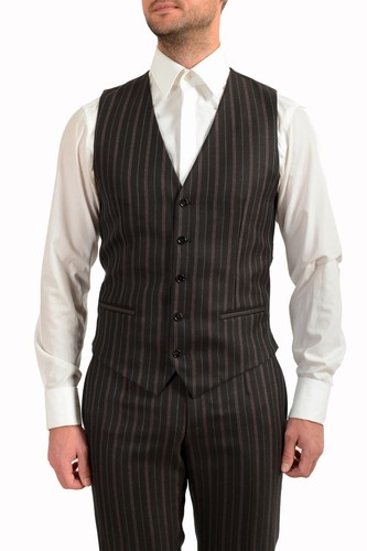 Pre-owned Dolce & Gabbana Men's 100% Wool Striped Two Button Three Piece Suit In Gray