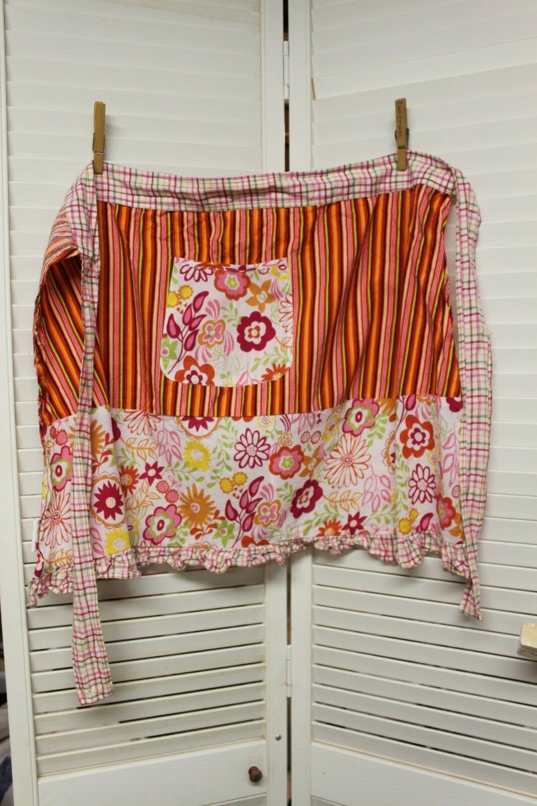 Pier One Retro Small Half Apron Yellow Orange Striped Flowers