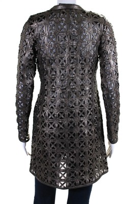 TRANSIT IN TRANSIT WOMENS LASER CUT METALLIC MESH LEATHER JACKET BROWN BLACK SIZE MEDIUM