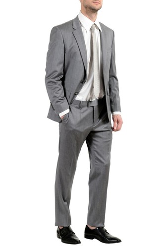 Pre-owned Hugo Boss "t-harvers4/glover2" Men's Slim 100% Wool Gray Two Button Suit