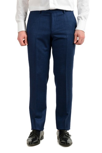 Pre-owned Hugo Boss Men's "johnstons5/lenon1" Regular Fit 100% Wool Blue Two Button Suit