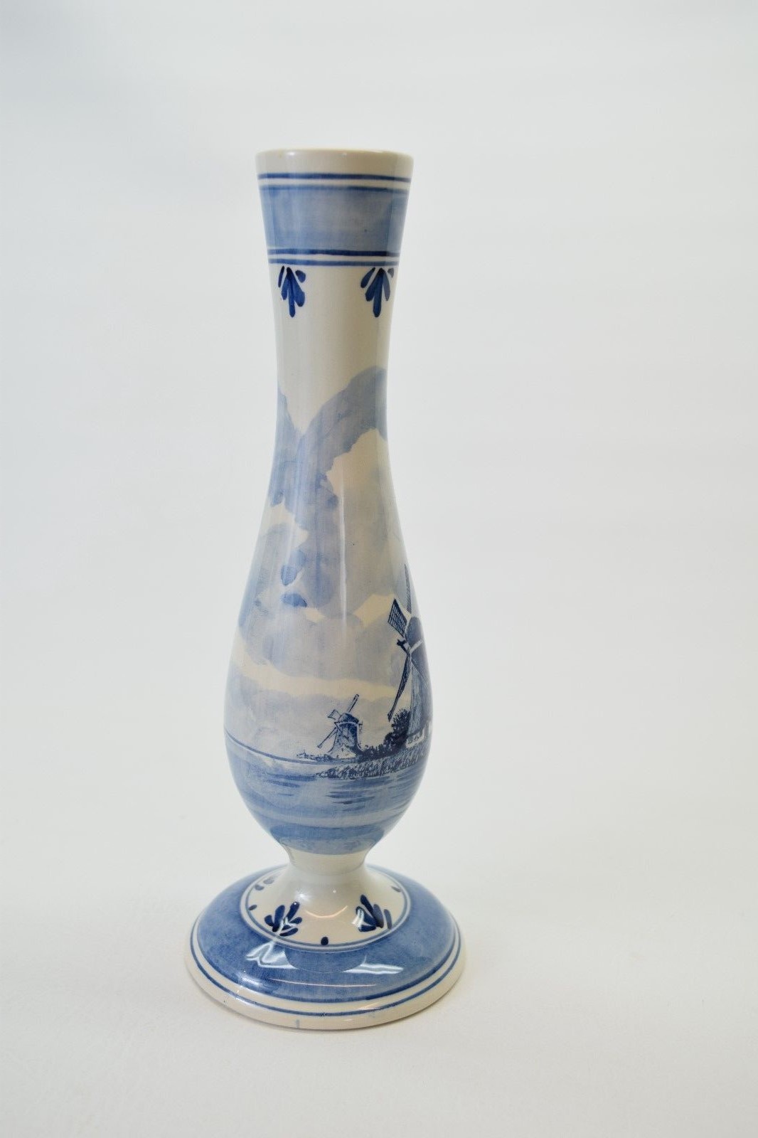 Delft Blue Vase 9 3/4inches tall Windmill Sailboat.