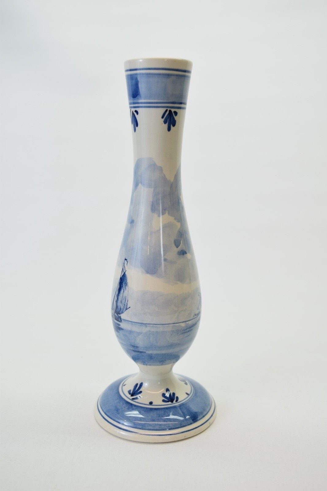 Delft Blue Vase 9 3/4inches tall Windmill Sailboat.