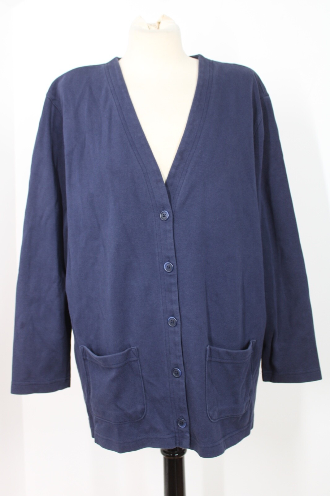 90s LANDS‘END Cotton knit cardigan Vtg 90s Lands End LP Navy Blue Thick Cotton V-Neck Button