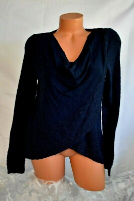 INC PETITE (M) Knit Top DEEP TWILIGHT Crochet SOLID SURPLICE Tulip Hem Cotton