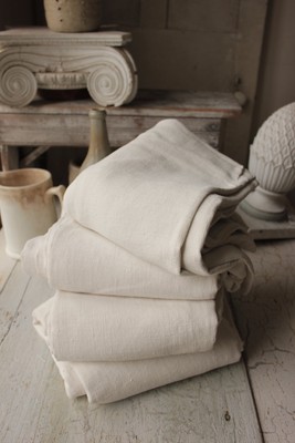 Antique French Linen Fabric Sheets 4 MATCHING upholstery weight 18th cent WASHED