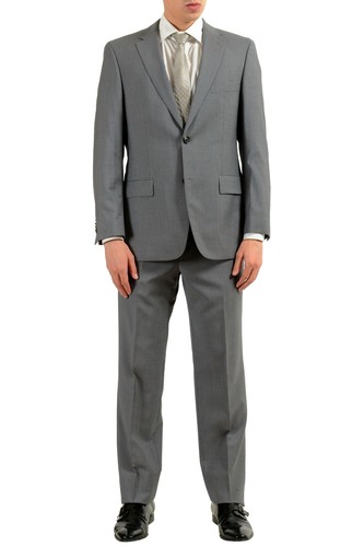 Pre-owned Hugo Boss "paolini1/movio1us" Men's 100% Wool Striped Gray Two Button Suit