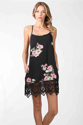 Vava by Joy Han Black Floral Sheath Dress T-Back Lace Hem NWT Size XS-M $107 