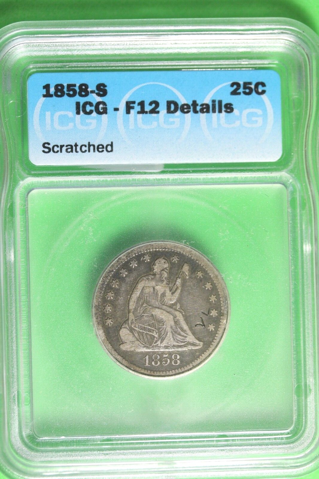 ●STERLING G 1858 - S ICG F12 DETAILS Seated Liberty Quarter!! #B35638 | eBay