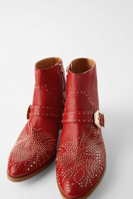 zara micro studded leather biker ankle boots