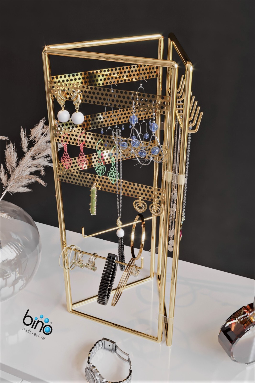 Jewelry Organizer Stand Display Foldable Holder Storage, Gold, Rings, Earrings
