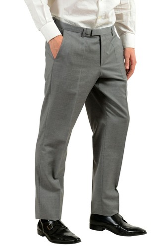 Pre-owned Hugo Boss "thegrand1/central1us" Men's 100% Wool Gray Striped Two Button Suit