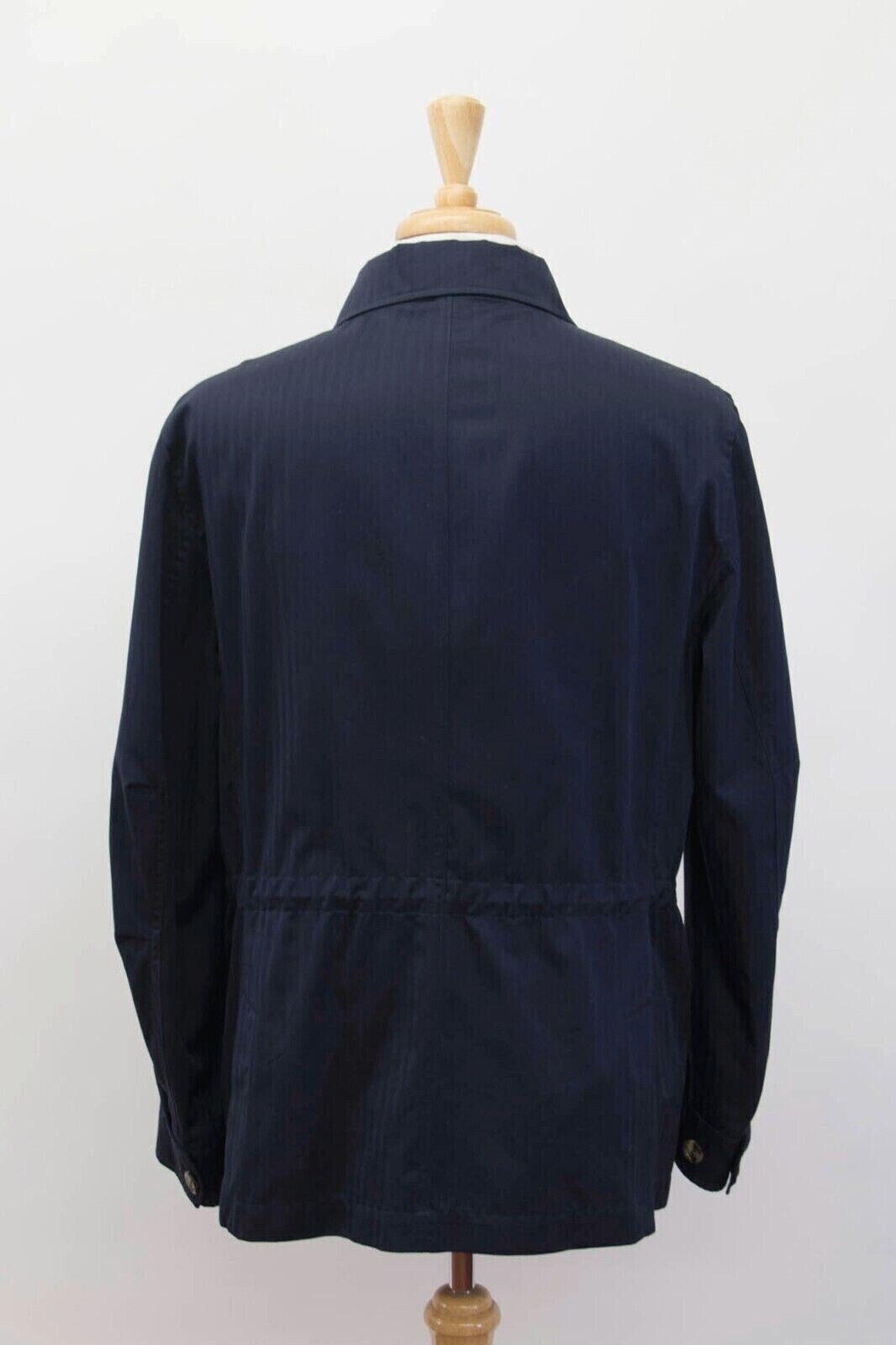 Pre-owned Brunello Cucinelli $3495  Men Herringbone Safari Jacket W/ Logo Hardware A238 In Blue