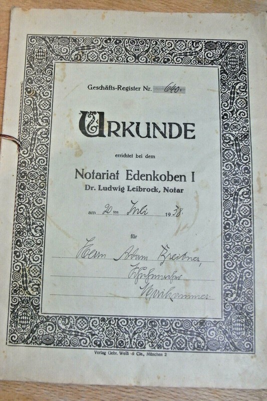 1938 Notarielle Urkunde Dokument  Notar Edenkoben