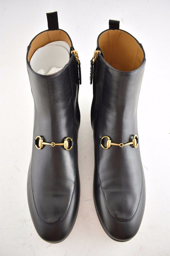 Pre-owned Gucci Jordaan Black Leather Horsebit Short Chelsea Ankle Bootie Boot 35