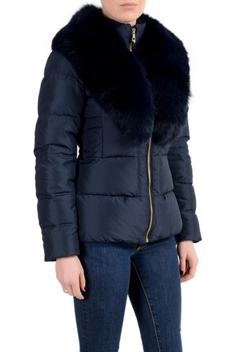 Pre-owned Versace Collection Women's Down Fox Fur Collar Parka Jacket Sz Xs S M L Xl 2xl In Blue