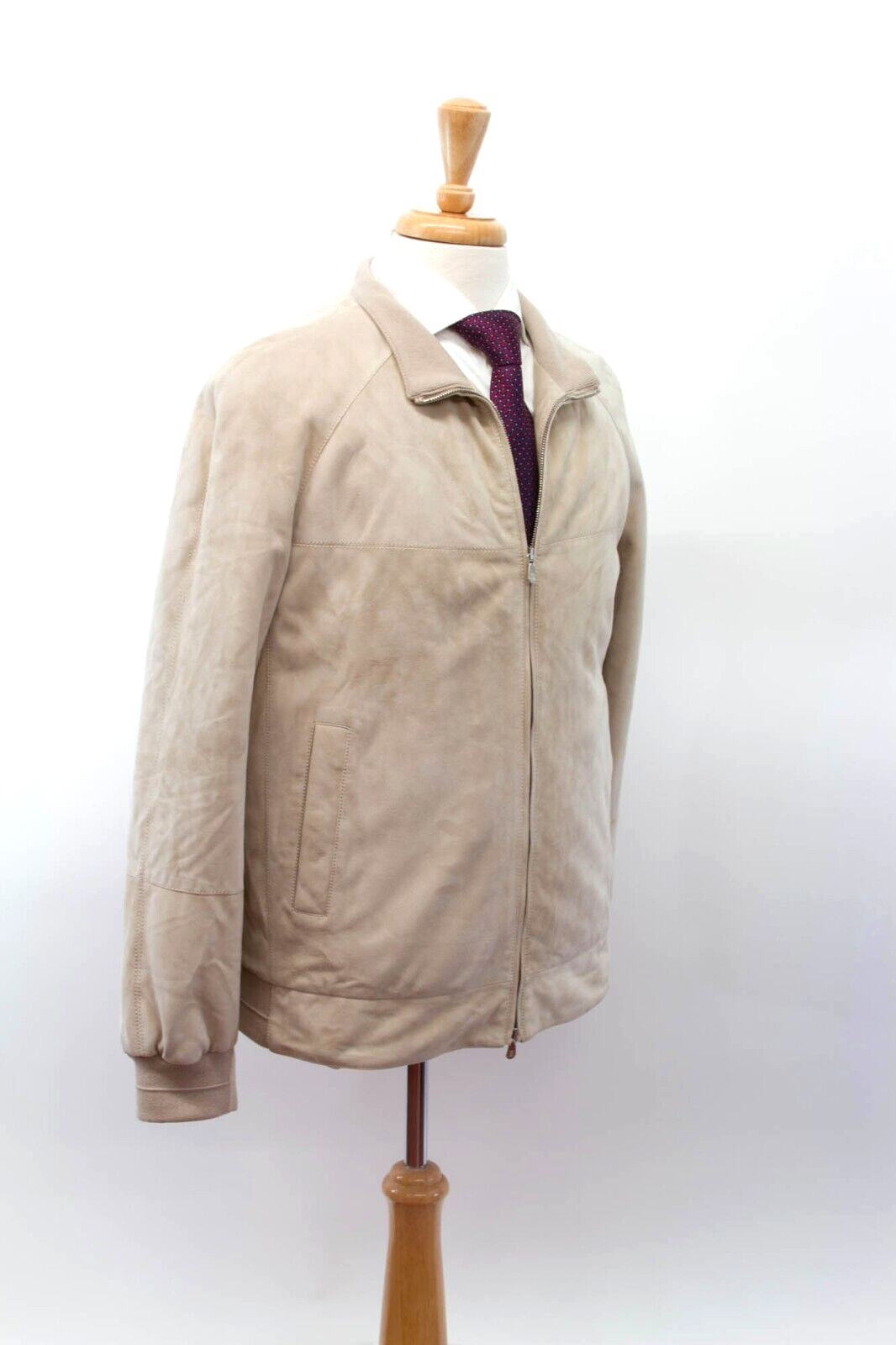 Pre-owned Brunello Cucinelli Nwt$7995  Leather Suede Puffer Bomber Jacket W/logo Zip M A232 In Khaki-taupe