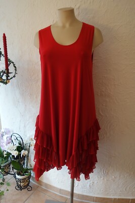 MAGNA Kleid Tunika 56 58 NEU rot Chiffon-Volants Stretch A-Form LAGENLOOK